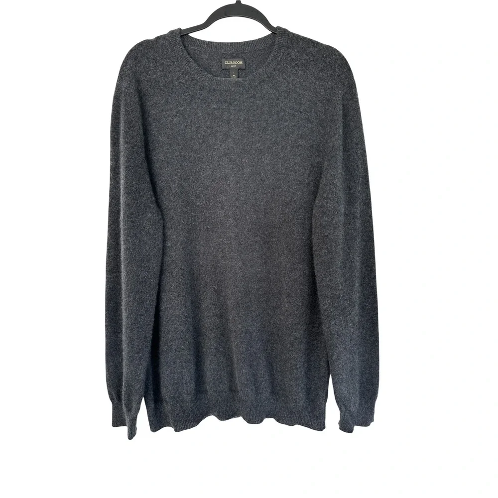 Club Room Luxury Mens 100% Cashmere Crew Neck Sweater Charcoal Gray Large